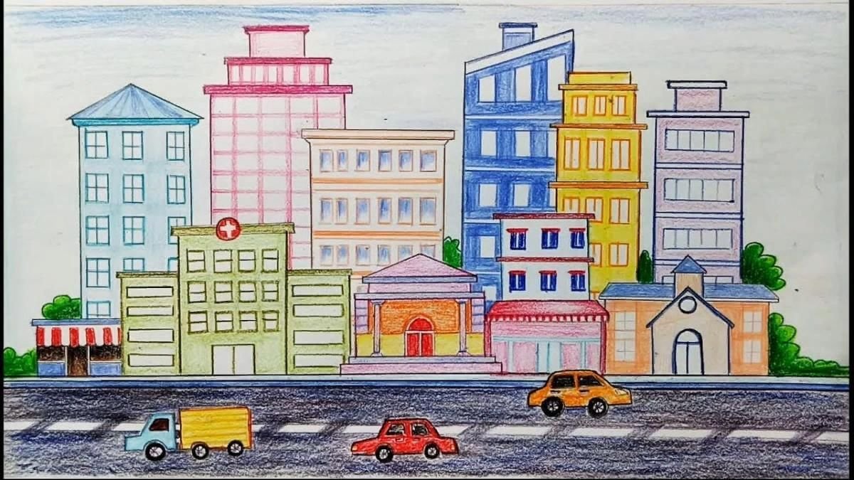 Улица нашего города рисование