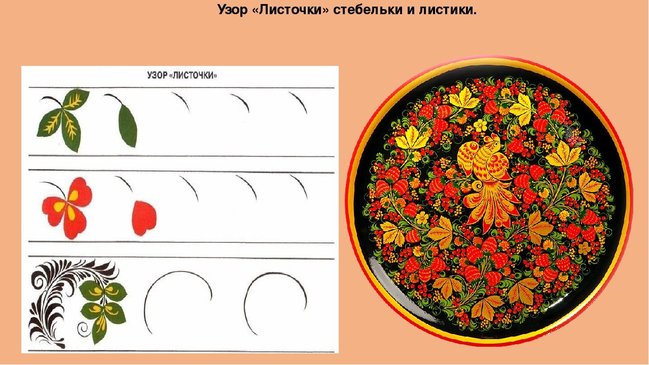 Узор листочки Хохломская роспись