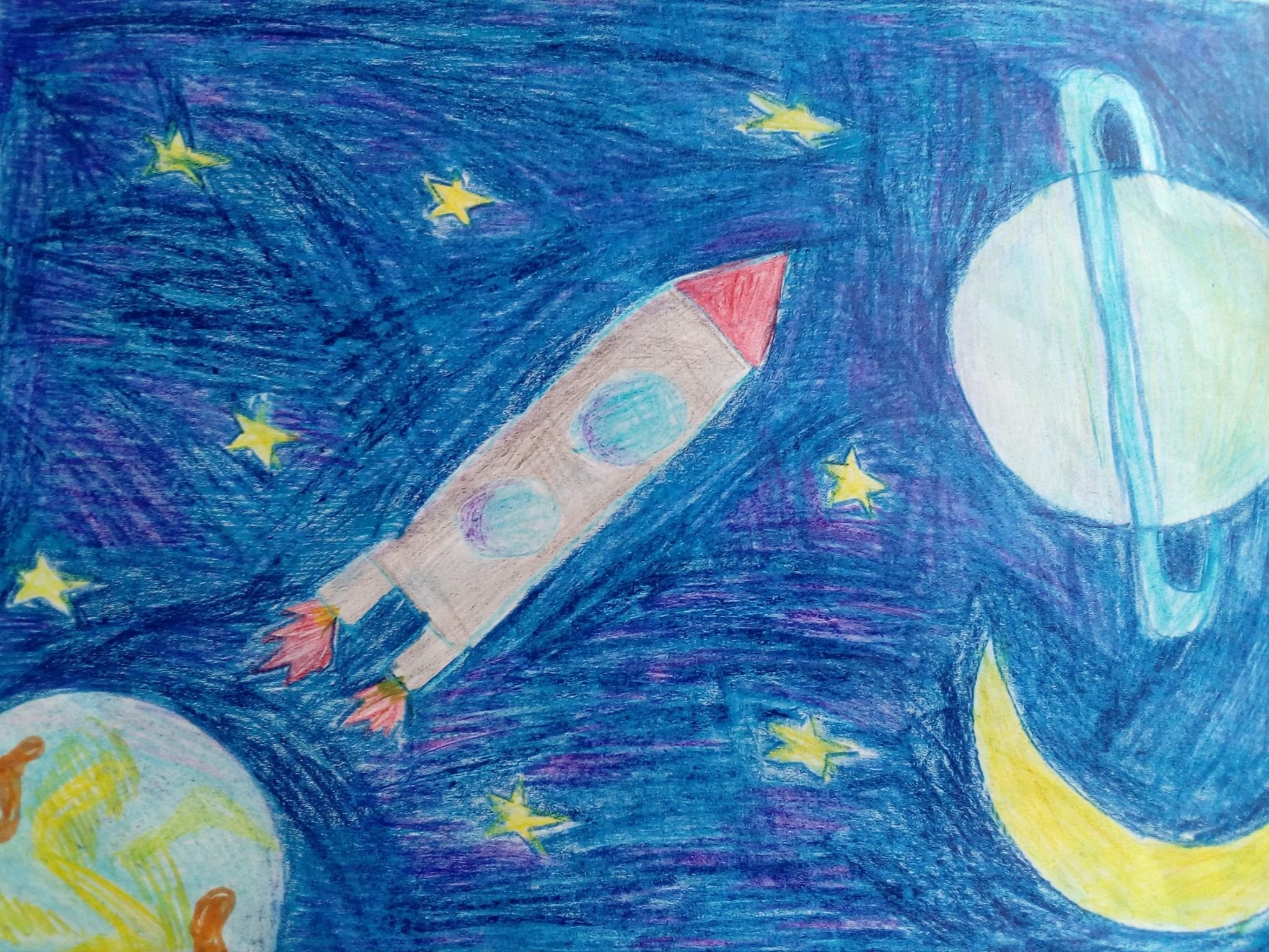 Детские рисунки про космос красками