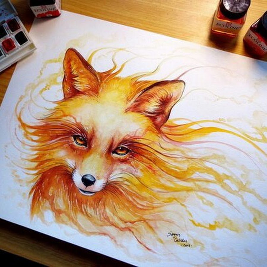 Огненная лиса рисунок карандашом