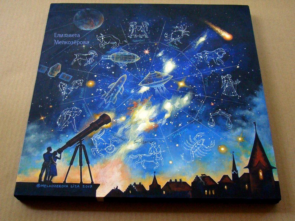 Рисование на холсте звездного неба