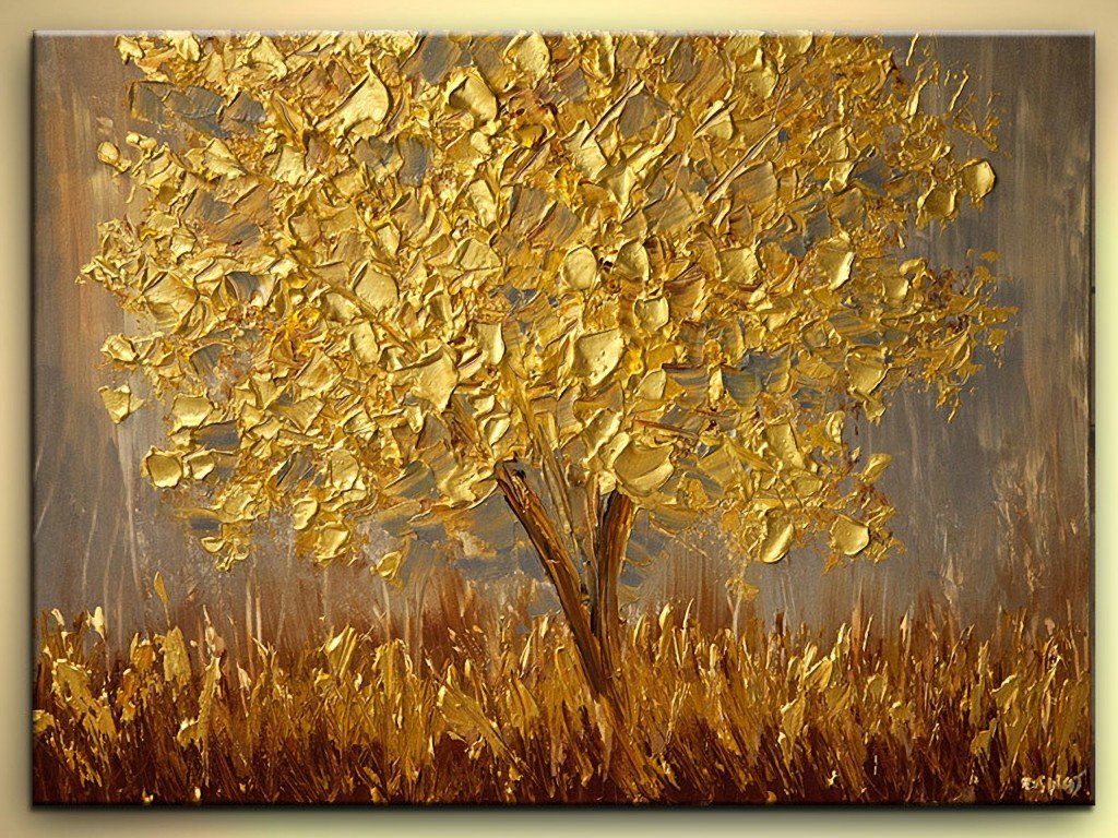 Дерево с сусальным золотом живопись
