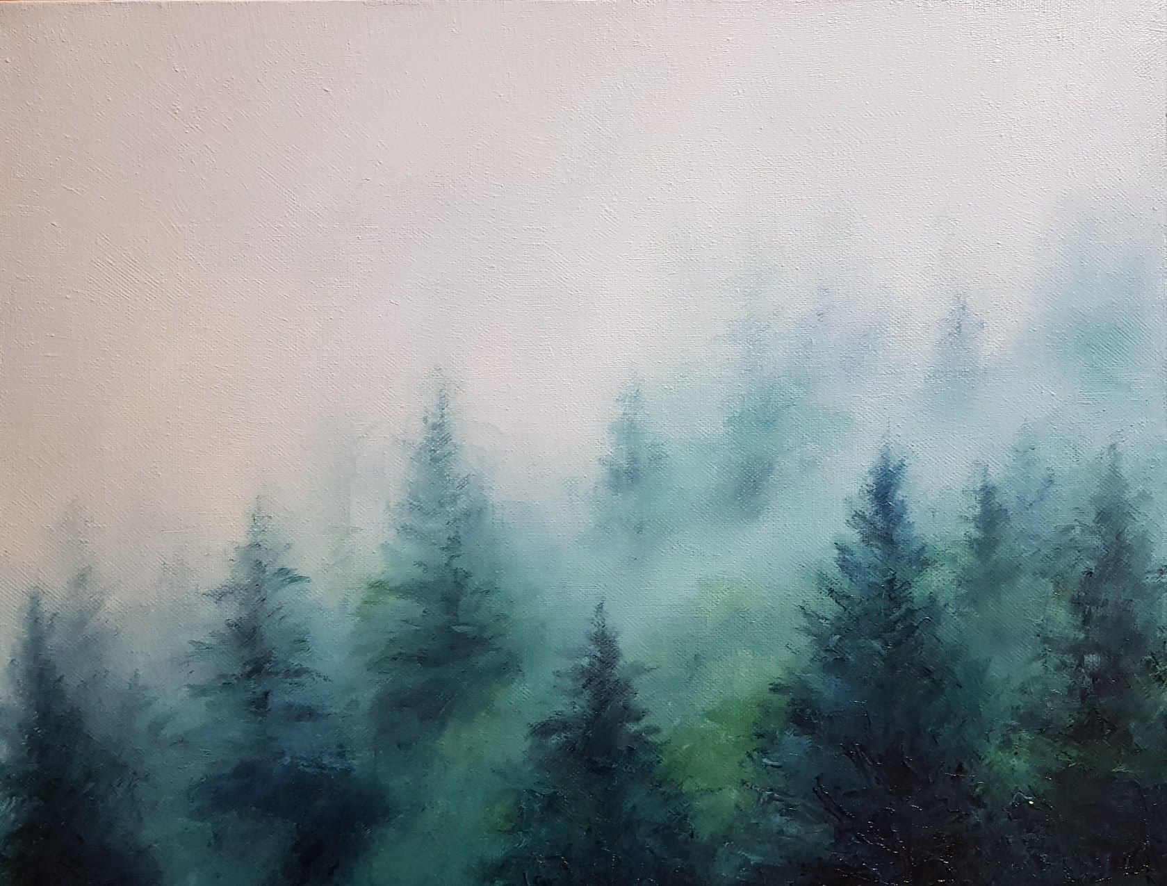 Лес в тумане акварель