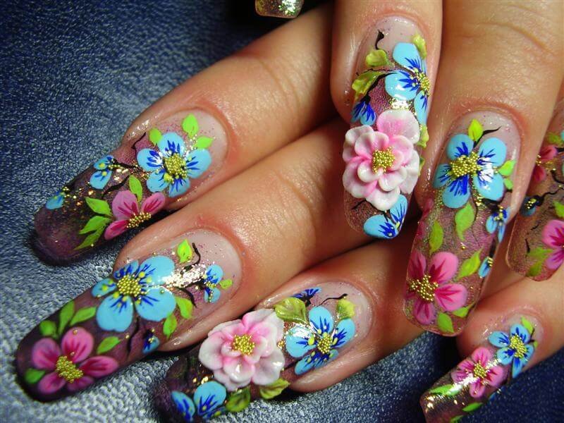 Акриловые ногти с цветами