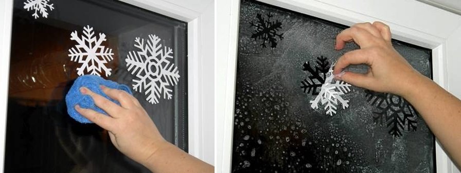 Украшаем окна искусственным снегом