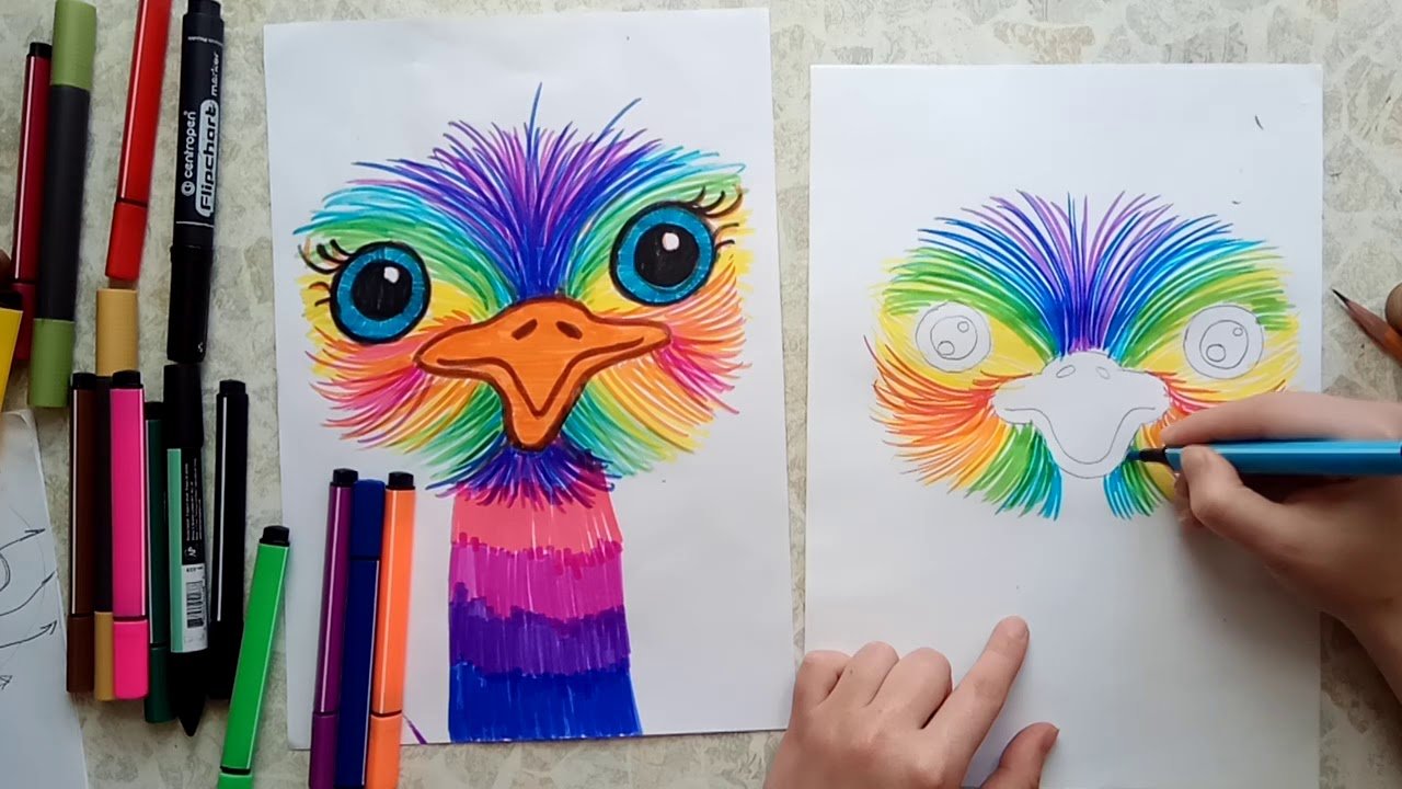 Рисование красками для детей страус