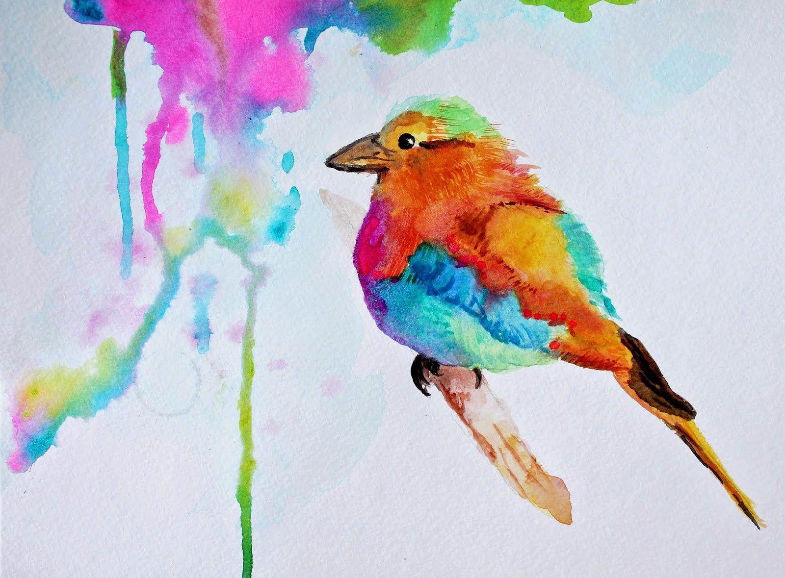 Птичка акварель краска