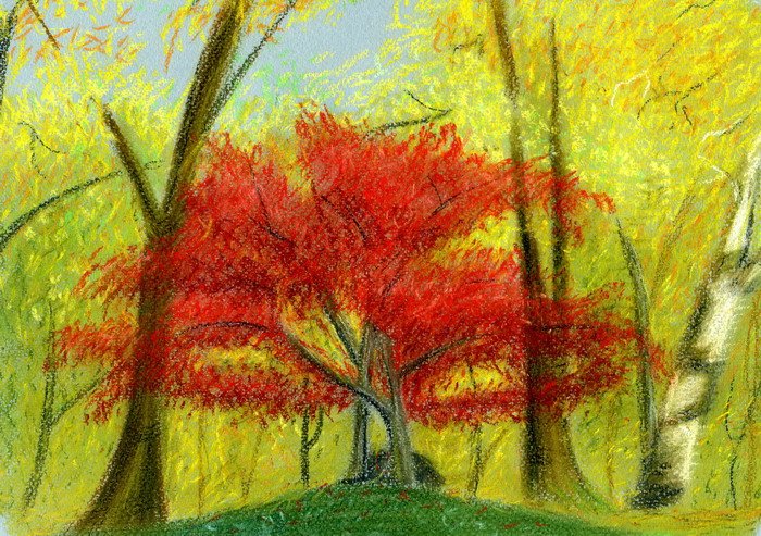 Осенний пейзаж цветными карандашами