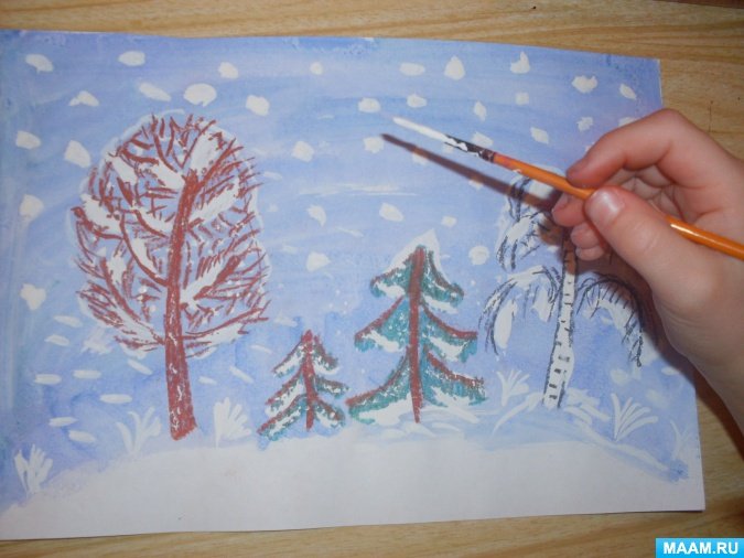 Рисование зимний лес старшая группа
