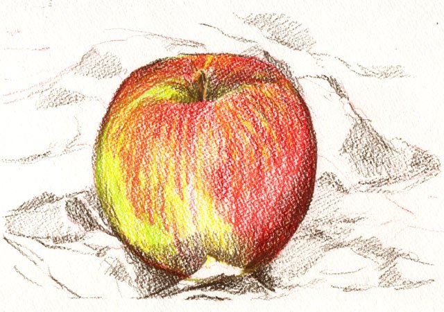 Яблоко цветными карандашами