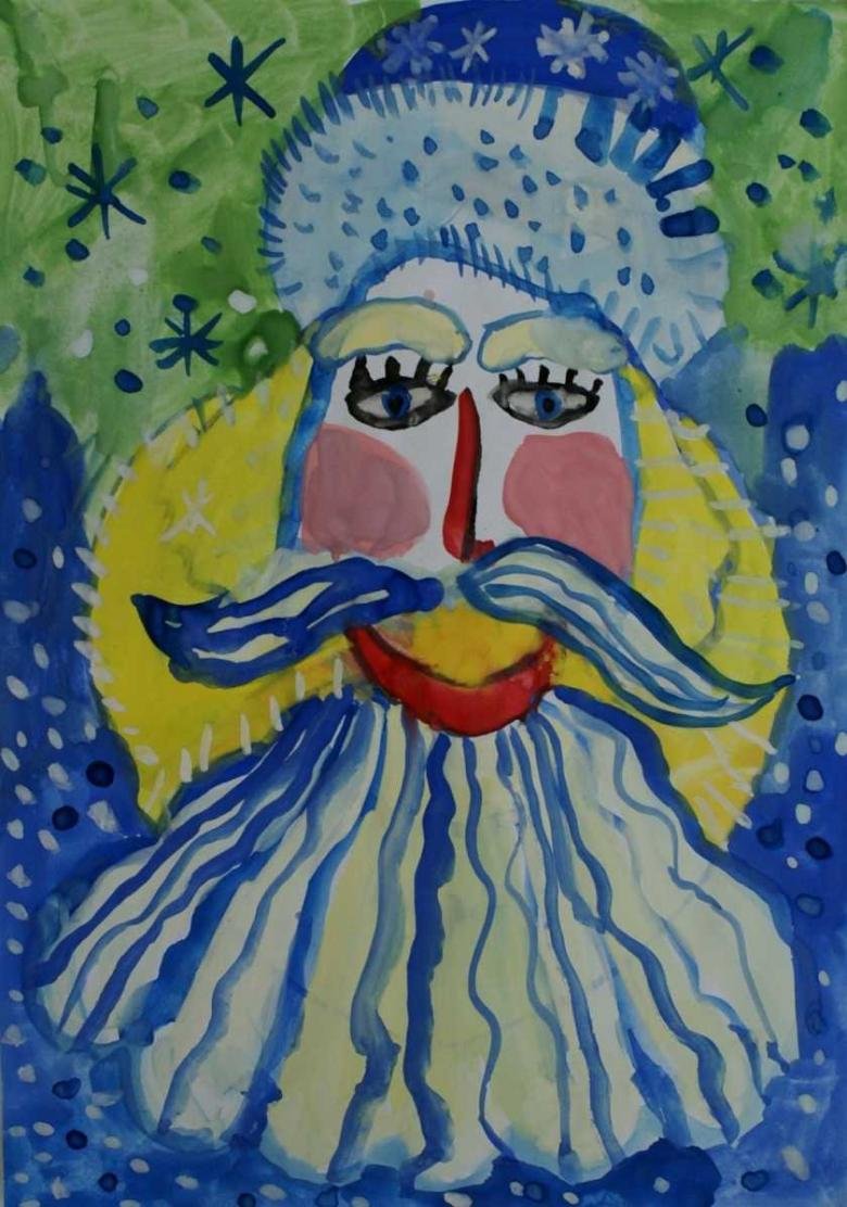 Портрет Деда Мороза гуашью