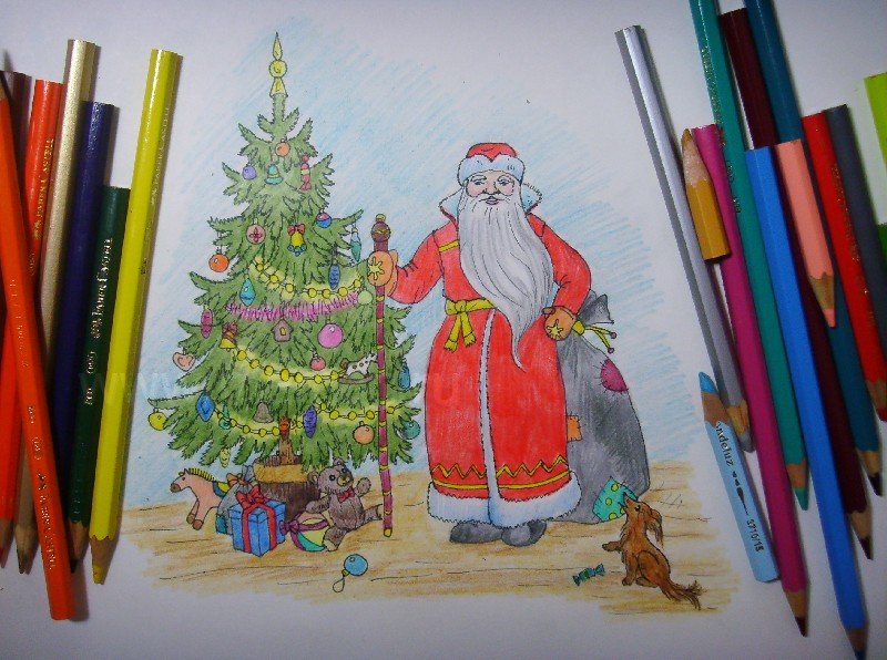 Новогодние рисунки карандашом цветные