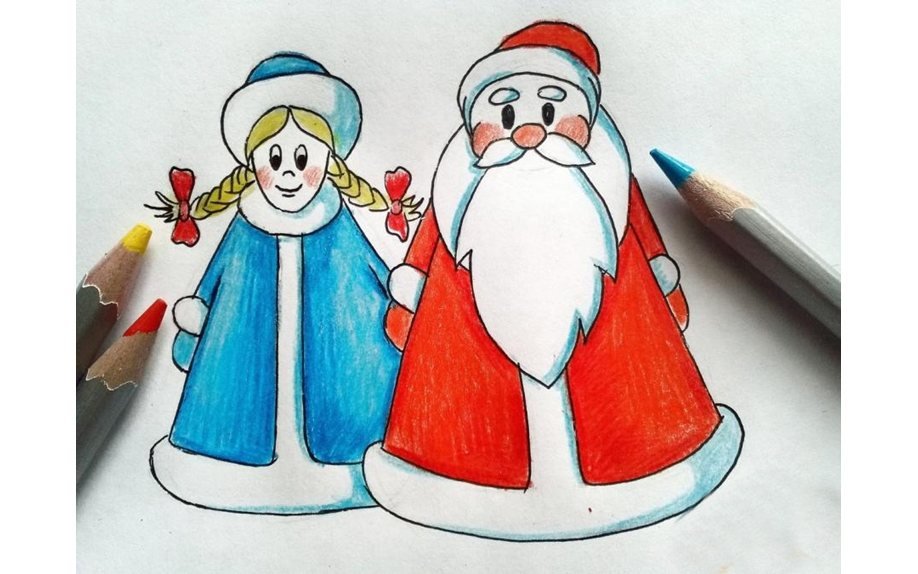 Поэтапное рисование Деда Мороза и Снегурочки