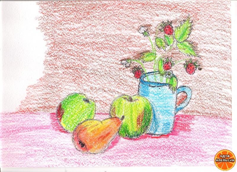 Рисование фруктов овощей восковыми мелками