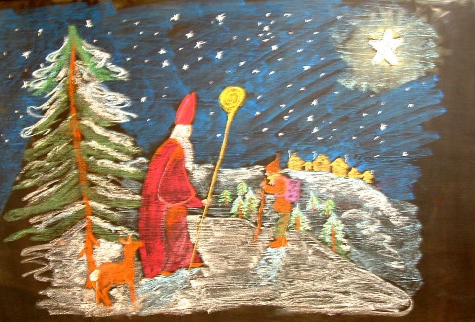 Рисунок на Рождество на доске