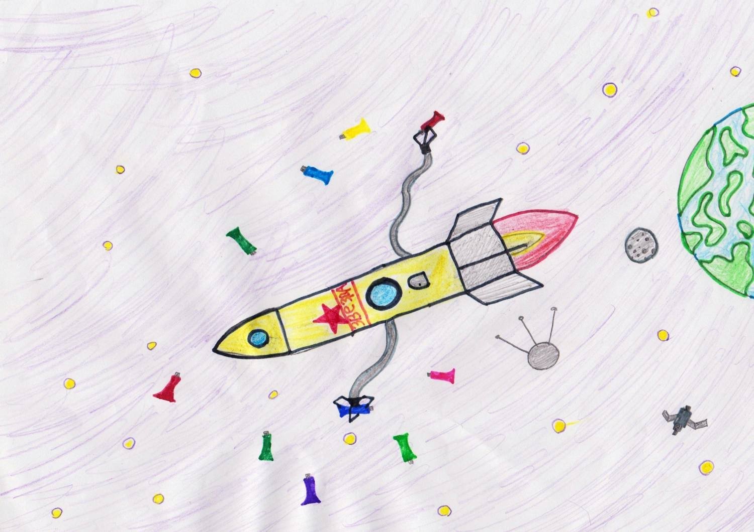 Ракета рисунок детский карандашом