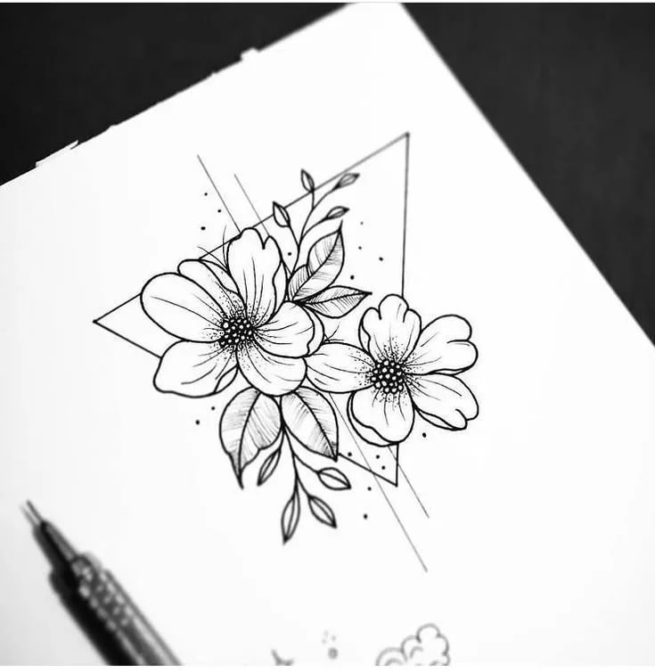 Цветы черной ручкой