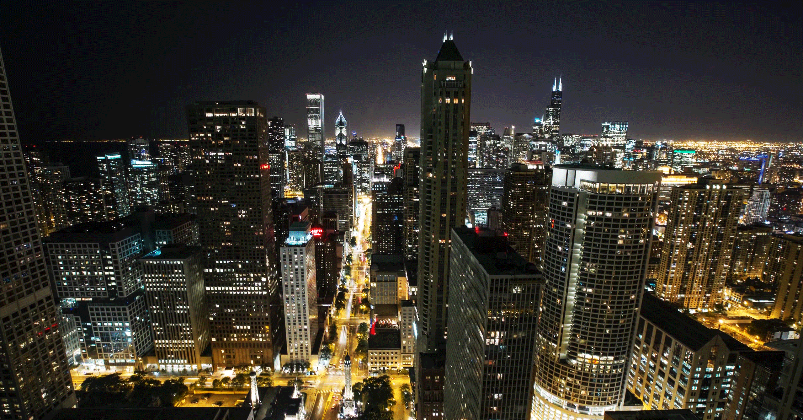 Анимированные обои ночной город Чикаго