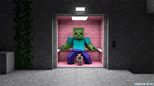 Анимированный аватар с танцующим в лифте зомби из Minecraft для дискорда