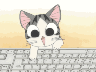 Анимация Аниме кот печатает на клавиатуре.