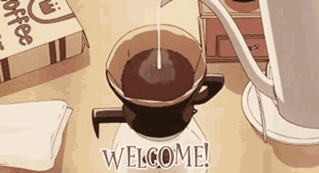 Красивая анимация Добро пожаловать на кофе гифка.