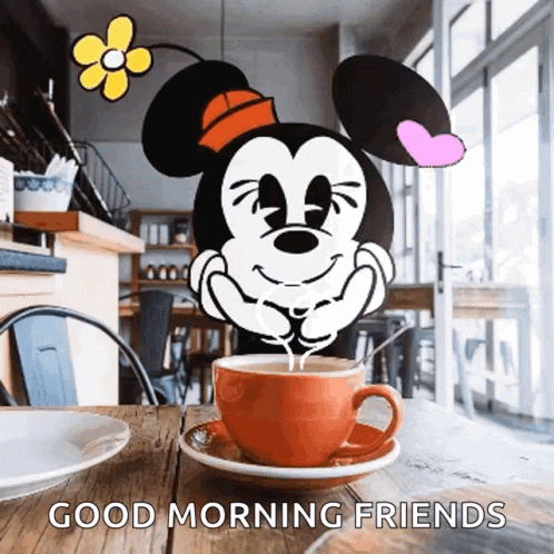 Минни Маус гифка желает доброго утра с чашечкой кофе!
