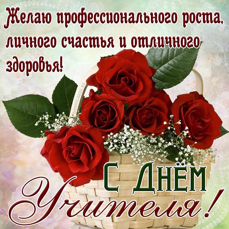 Доброе пожелание с розами в корзинке на День учителя.