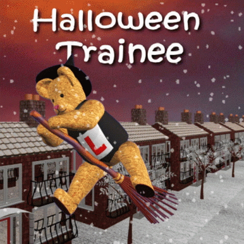 Угарная смешная анимация с медведем летящим на метле в образе ведьмы на  Хэллоуин!