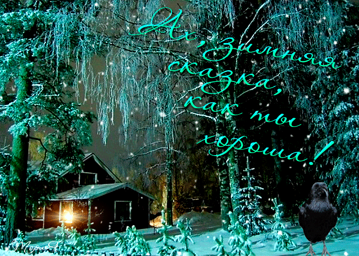 Гифка Добрый вечер зимняя сказка, Зимний лес добрый вечер, Доброго зимнего снежного вечера.