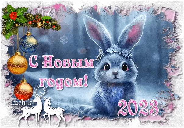 Открытки и картинки с Новым годом Кролика 2023 с оригинальными стихами.