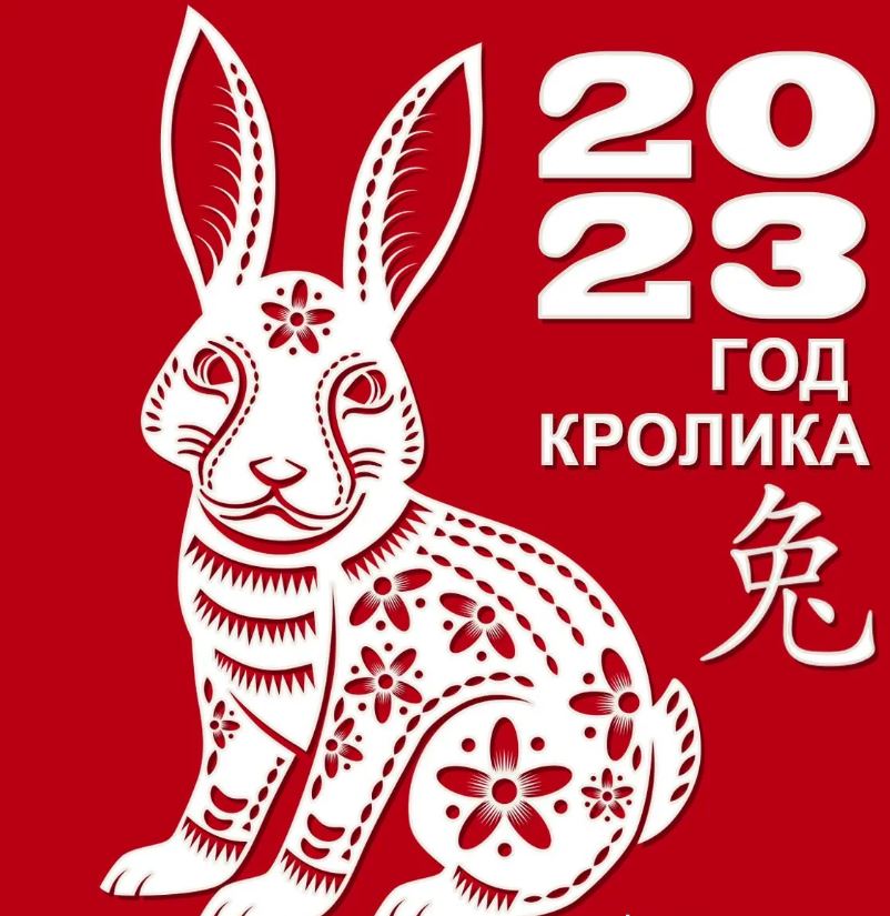 Открытки с Новым 2023 годом Кролика в восточном стиле.