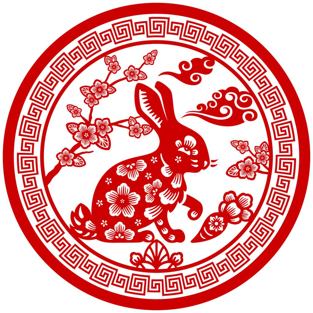 Красивая поздравительная открытка happy chinese new year 2023 год кролик зодиака.