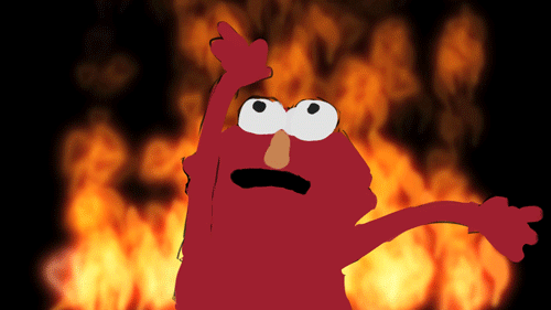 Гифка Elmo в огне, Элмо на фоне огня.