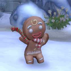 Картинка Имбирное печенье танцует на снегу с рождественской конфетой в руке.