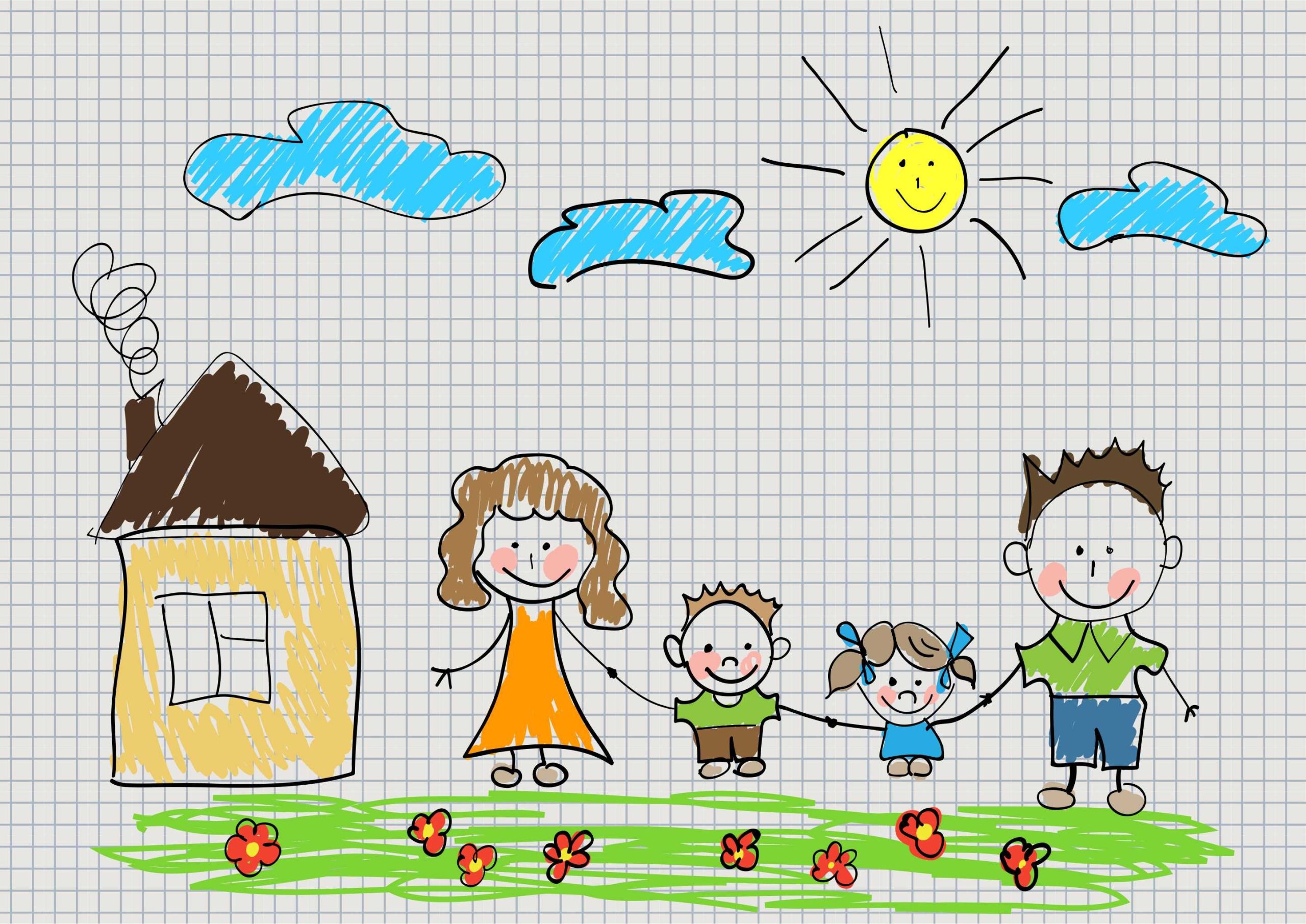 Детские рисунки семья и дом