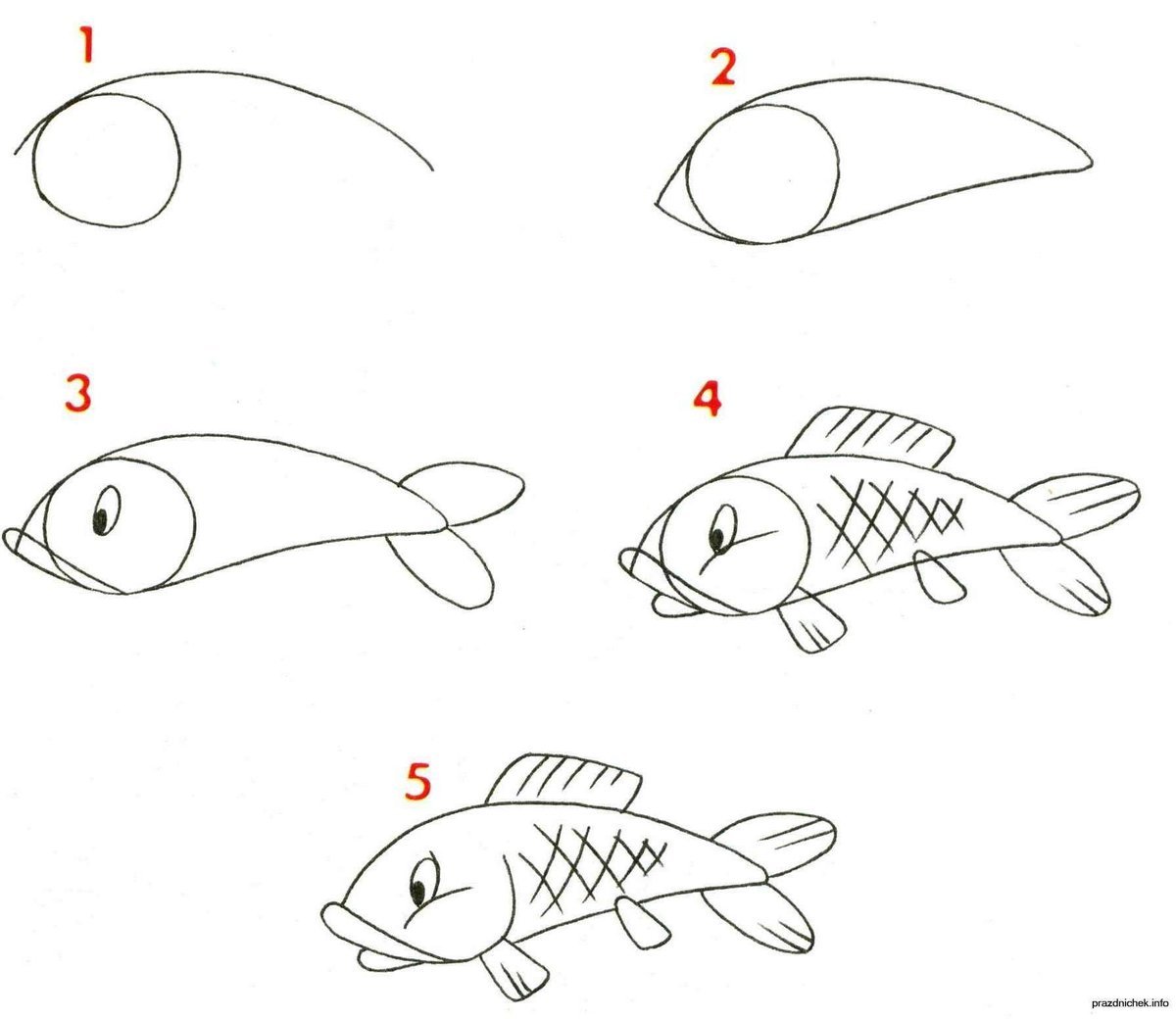 Поэтапное рисование рыбки для детей