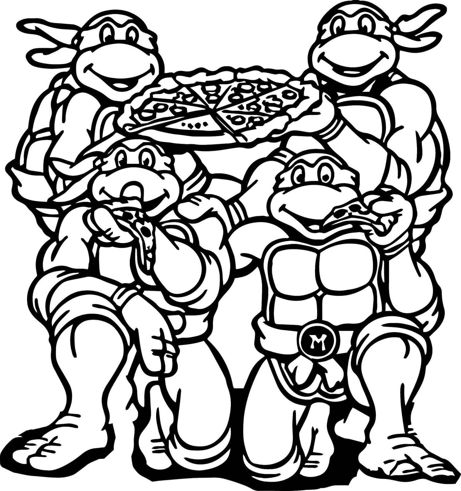 Раскраски Черепашки ниндзя Микеланджело с пиццей