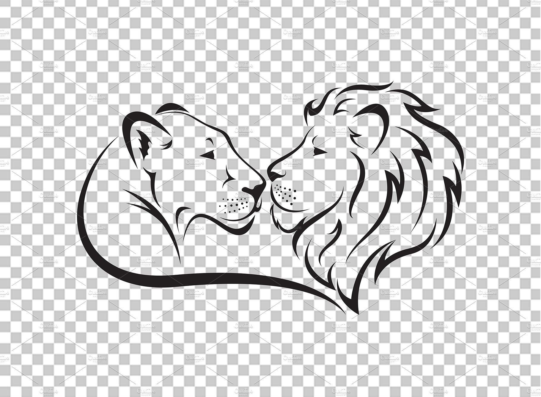 Лев и львица эскиз