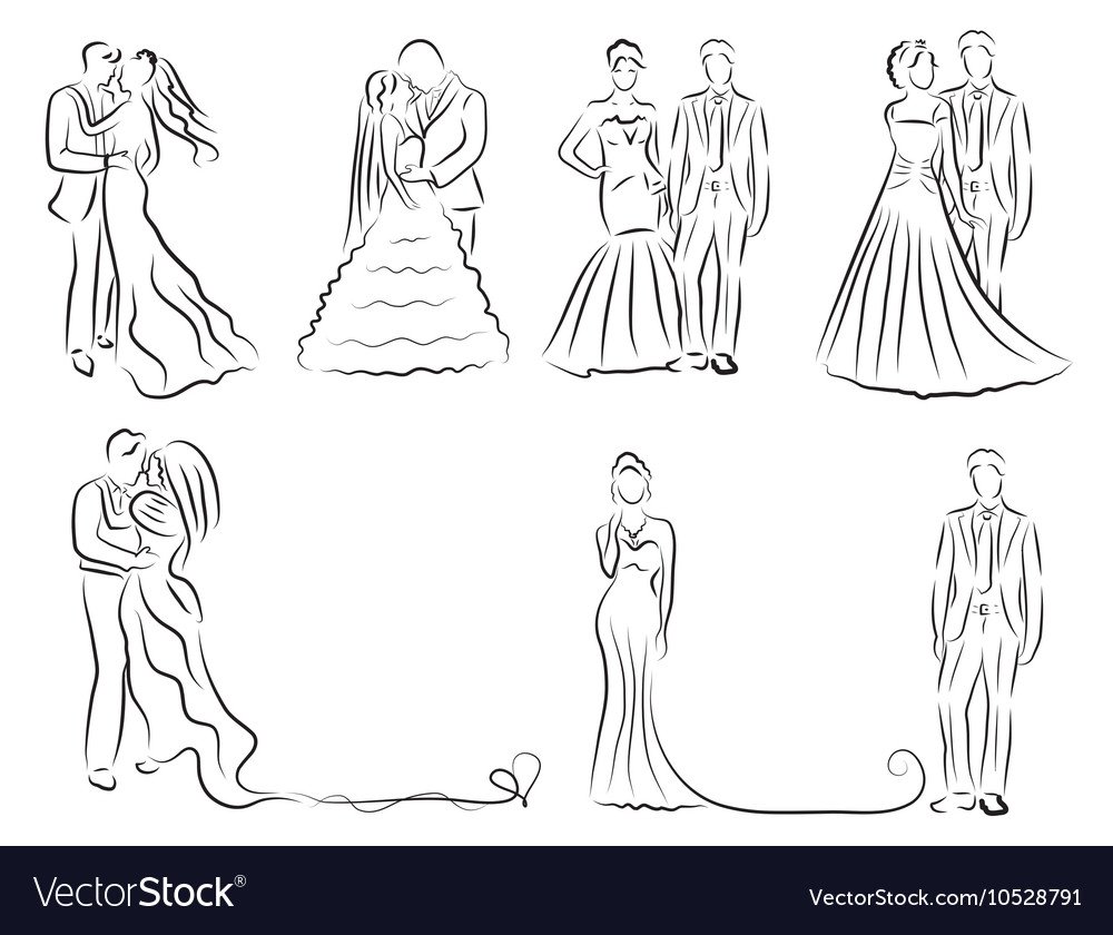 Контурное изображение свадебной тематики