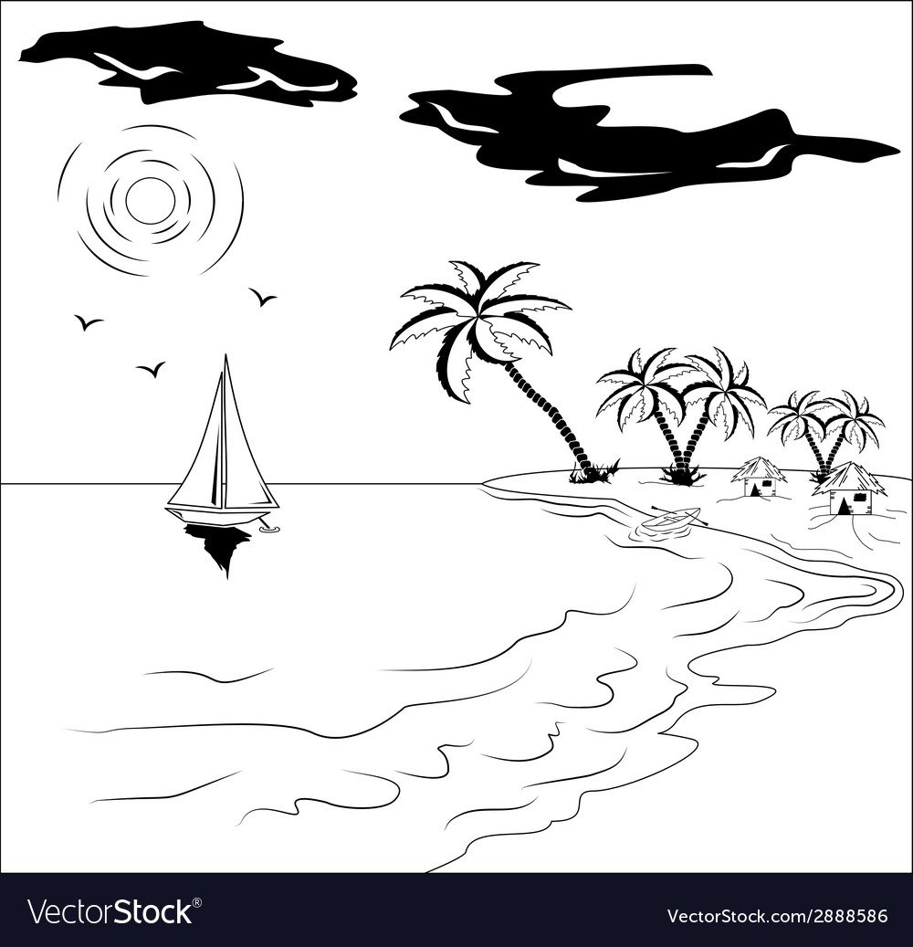 Раскраска море пальмы Чайки