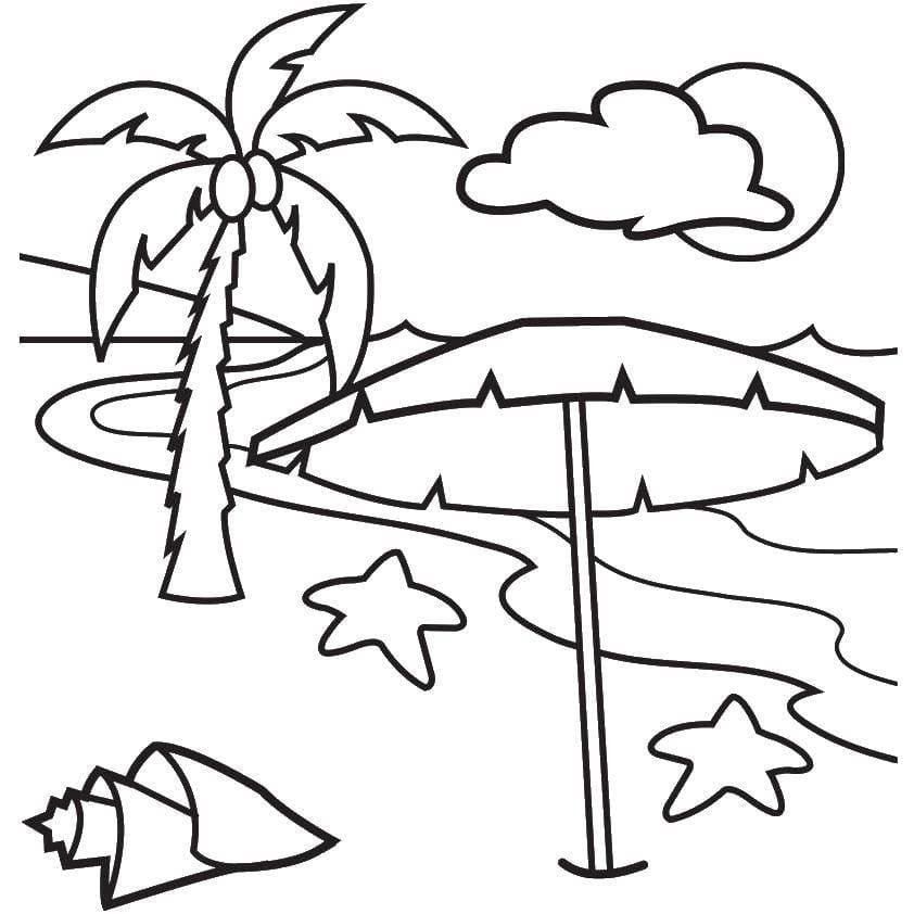 Раскраска на море пляж пальмы
