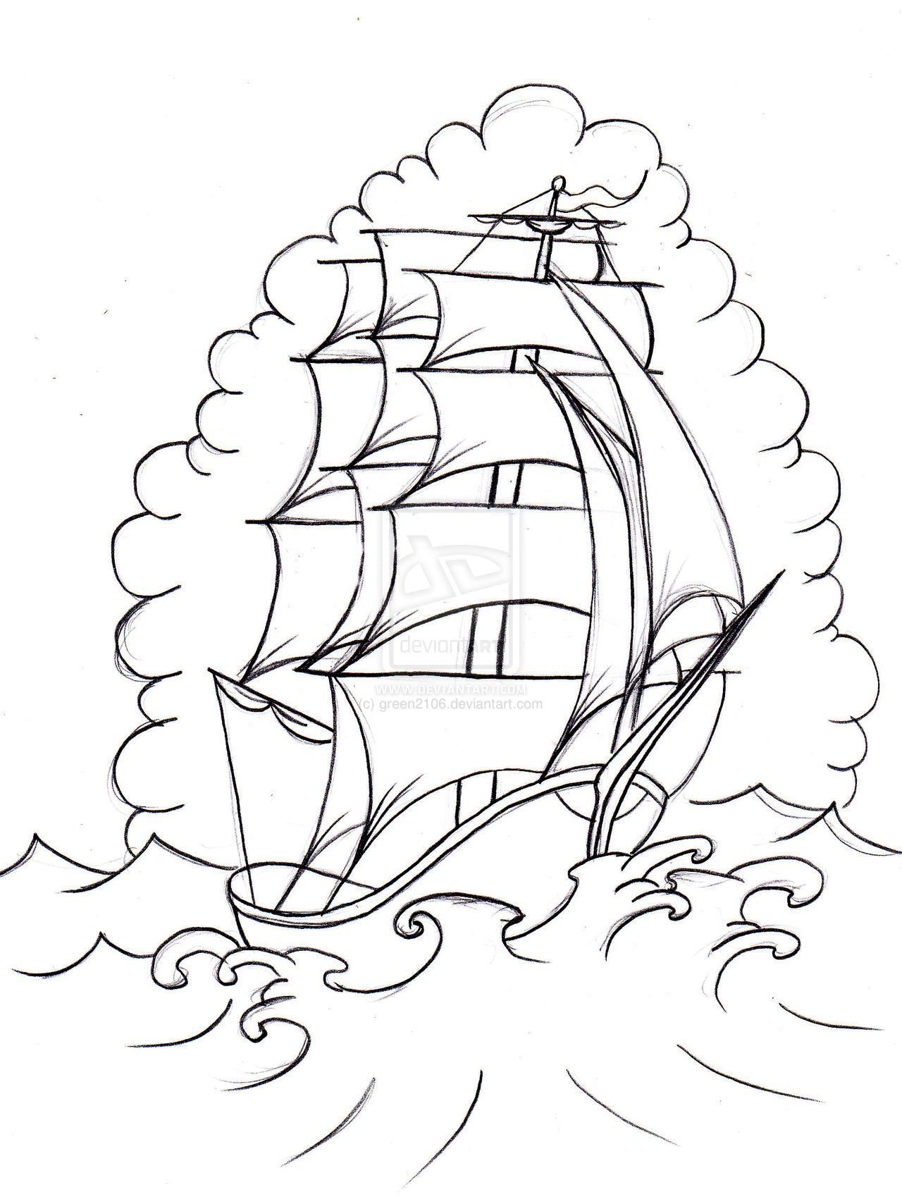 Эскиз корабля с парусами