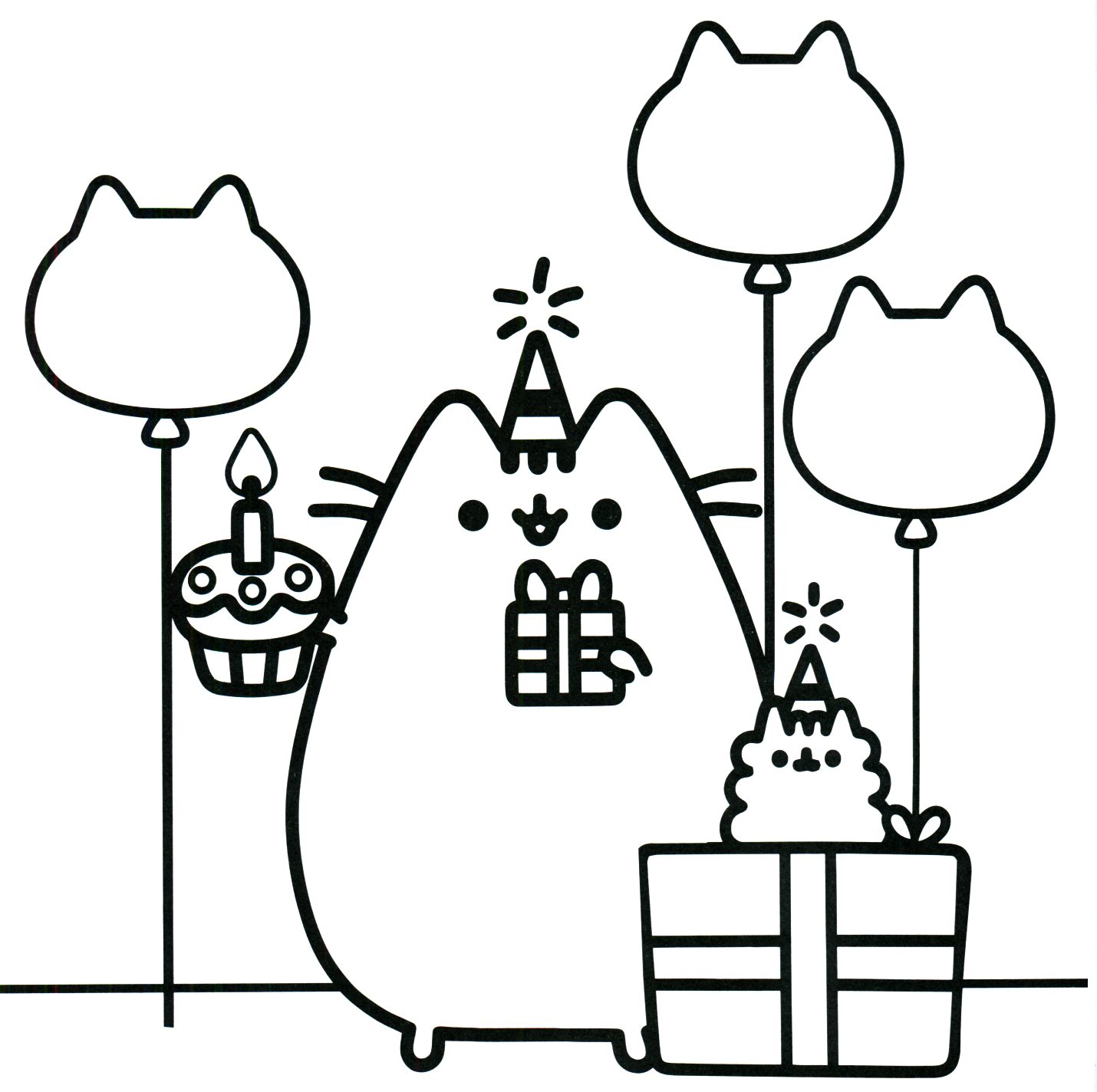 Раскраска кошка с днем рождения