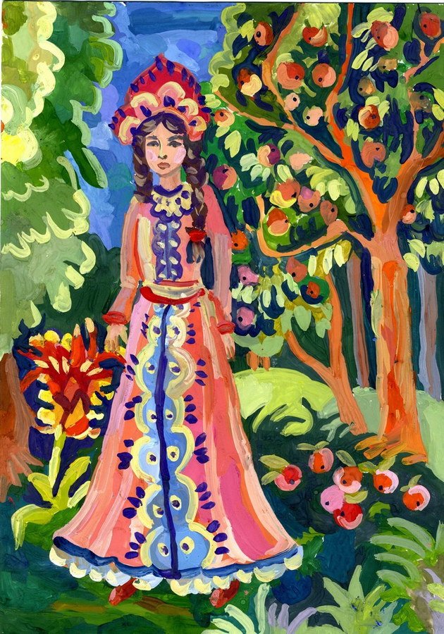 Иллюстрация к сказке Аксакова Аленький цветочек гуашь