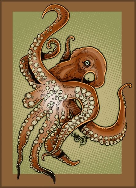 Рисование гуашью осьминог