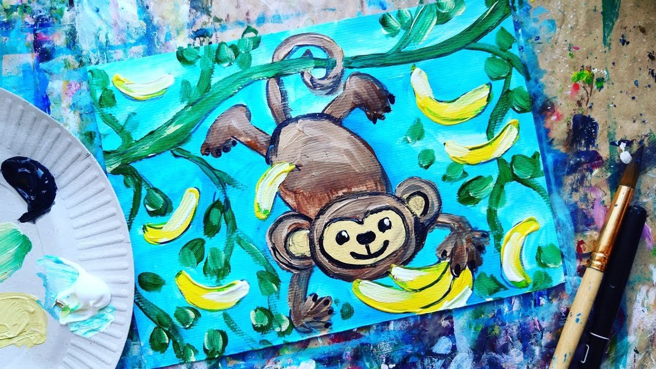 Рисование обезьянка красками