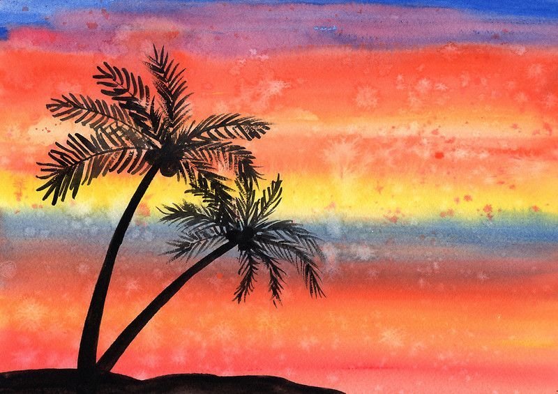Правополушарное рисование остров с пальмами