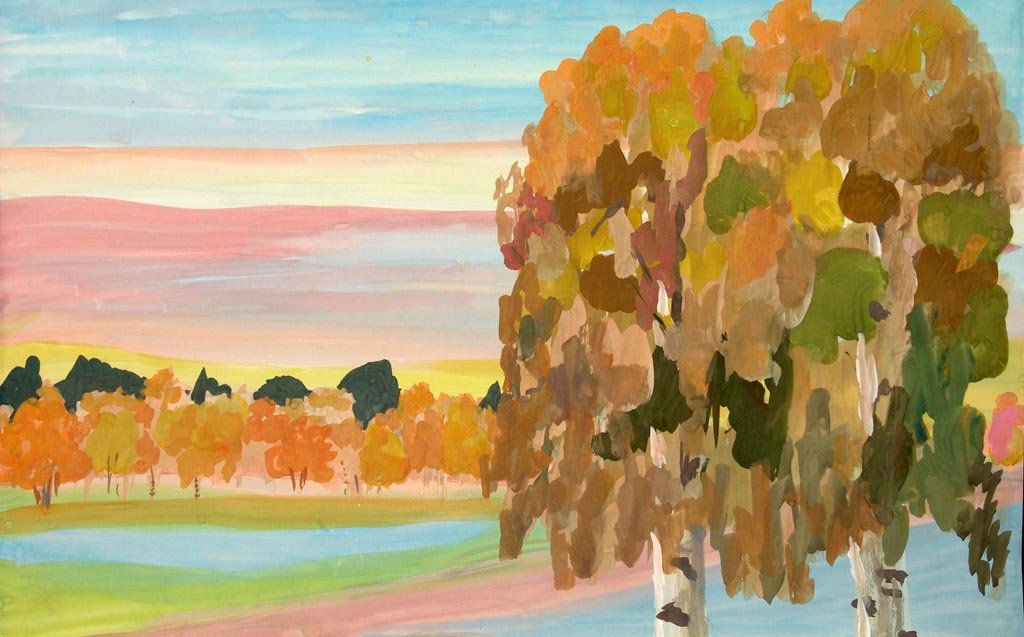 Осенний пейзаж гуашью художественная школа