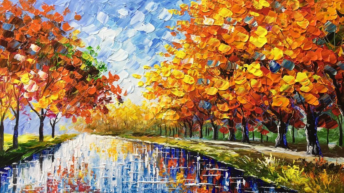 Осенний пейзаж акриловыми красками