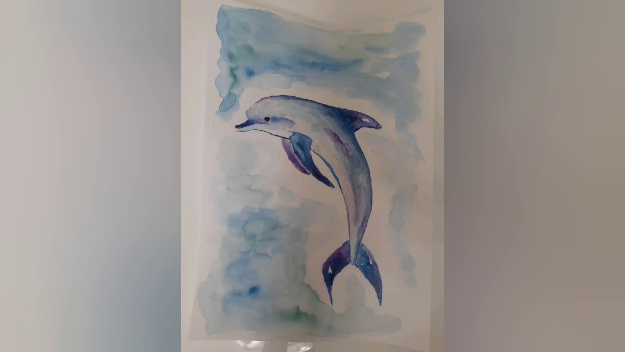 Дельфин рисунок акварелью